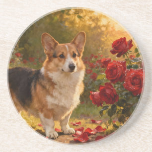 Dessous De Verre En Grès Corgi dans les Roses V