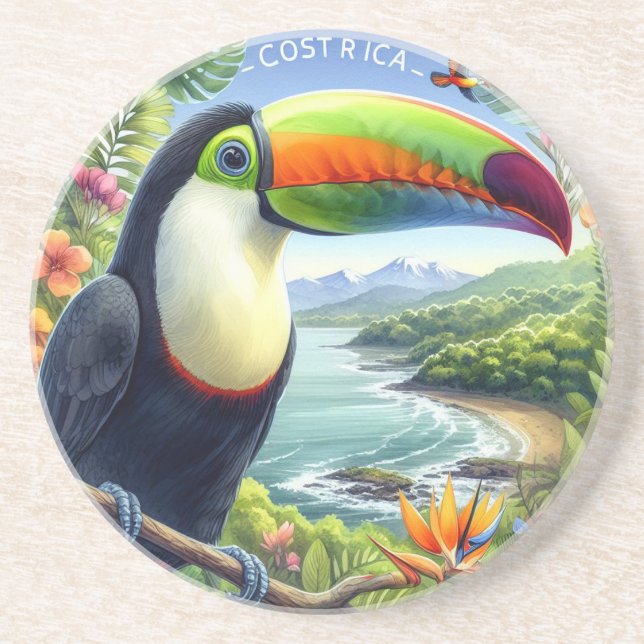 Dessous De Verre En Grès Costa Rica Toucans, Pura Vida (Devant)