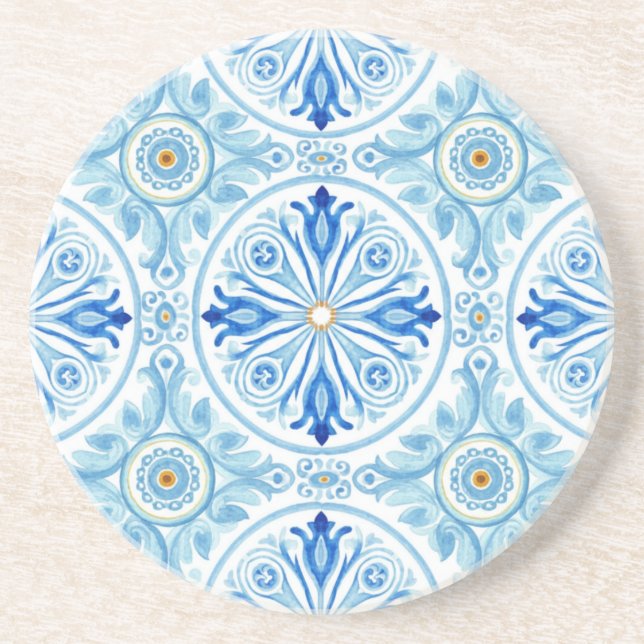 Dessous De Verre En Grès Côte Amalfitaine Carreaux Bleus Méditerranéens Grè (Devant)