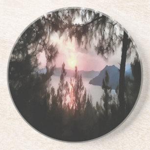 Dessous De Verre En Grès Coucher De Soleil De Marmaris Encadré De Palmiers