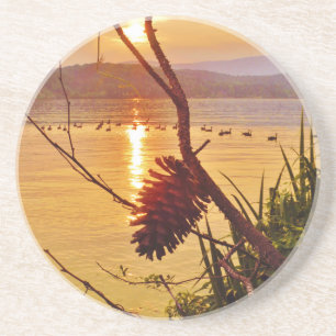 Dessous De Verre En Grès Coucher de soleil du lac Pinecone