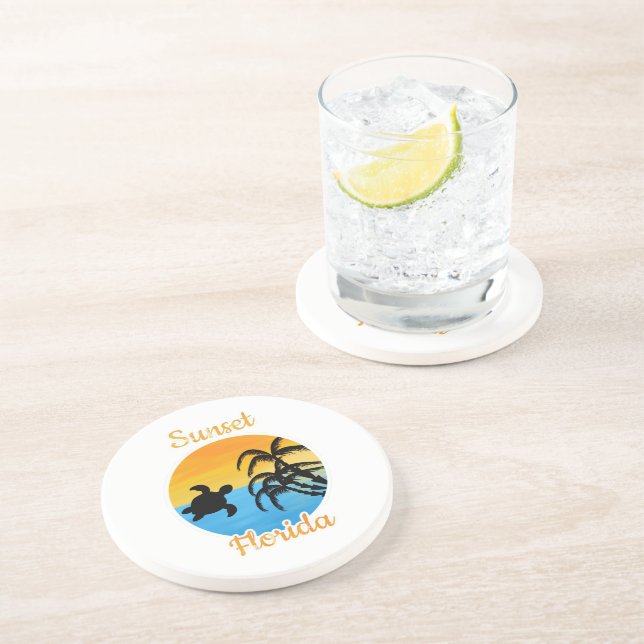 Dessous De Verre En Grès Coucher de soleil mignon en Floride (Côté)