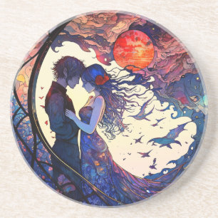 Dessous De Verre En Grès Couple Verre Faux Teinté Calcaire Rondelle