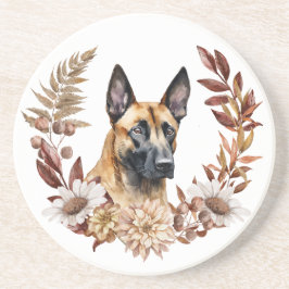 Dessous De Verre En Grès Couronne d'automne de chien malinois belge