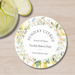 Dessous De Verre En Grès Couronne florale de citrons jaunes et de fleurs bl
