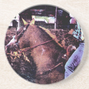 Dessous De Verre En Grès Cowgirl et Paint Horse
