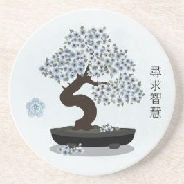Dessous De Verre En Grès Création graphique de bonsaï fleuri asiatique