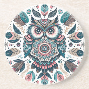Dessous De Verre En Grès Créez Votre Propre Mandala de Hibou Totémique Bohè