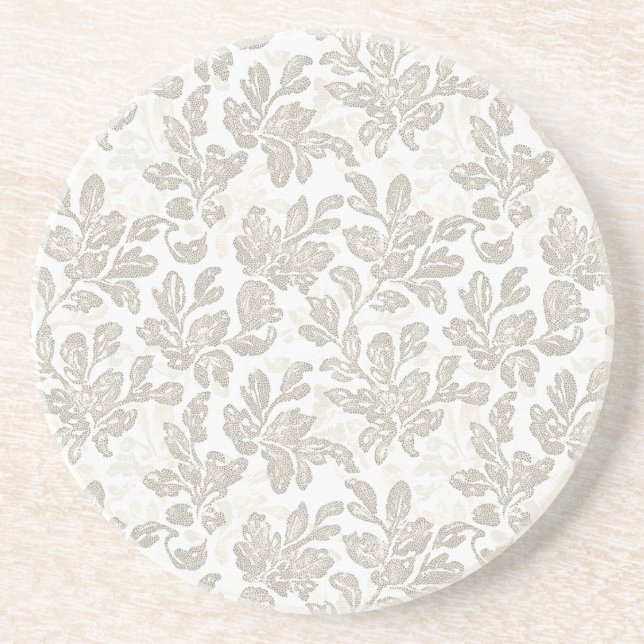 Dessous De Verre En Grès Crème Florale Blanche Chic   (Devant)