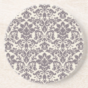 Dessous De Verre En Grès crème grise taupe complexe motif damassé