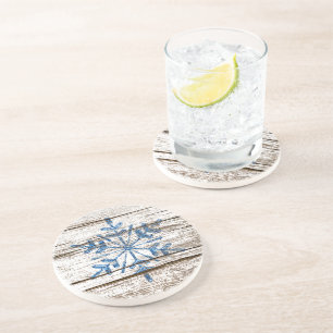 Dessous De Verre En Grès Cristal de glace bleu sur Faux Texture en bois Pat