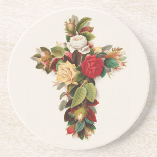 Dessous De Verre En Grès Croix de roses, illustration de l'ère victorienne
