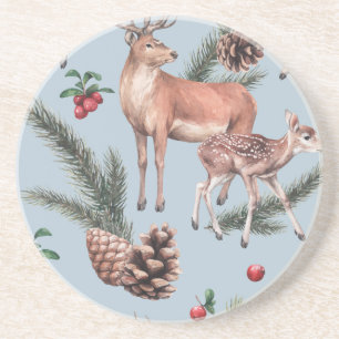 Dessous De Verre En Grès Croquis animal d'hiver, arrière - plan bleu.