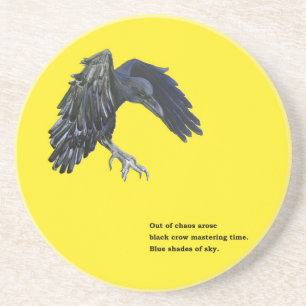Dessous De Verre En Grès Crow noir et Haiku