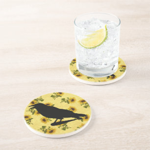 Dessous De Verre En Grès Crow on Sunflowers