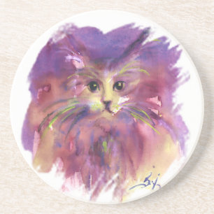 DESSOUS DE VERRE EN GRÈS CUISINE POURPUE, PORTRAIT DE CAT DE CUISINE