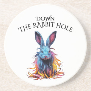 Dessous De Verre En Grès Custom Down Rabbit Hole Blue Bunny