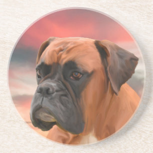 Dessous De Verre En Grès Cute Boxer Dog Eau Couleur Huile Peinture Art