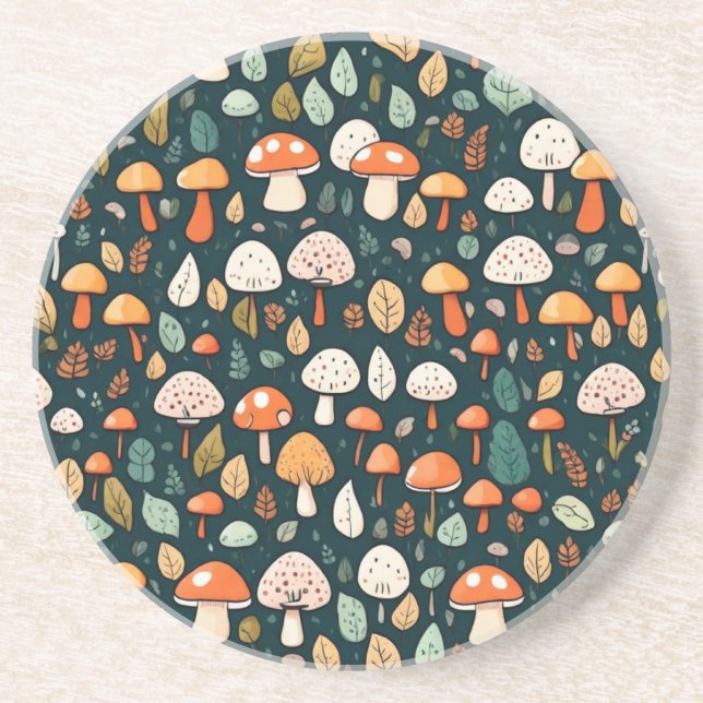 Dessous De Verre En Grès Cute champignons feuille cottage design (Devant)