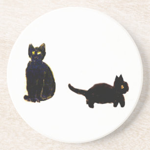 Dessous De Verre En Grès Cute Chat Art Deux Chats Noirs