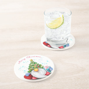 Dessous De Verre En Grès Cute Gnome avec chapeau d'arbre de Noël et cadeau