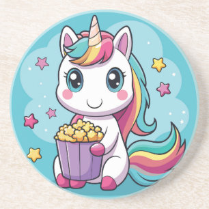 Dessous De Verre En Grès Cute licorne mangeant du pop-corn