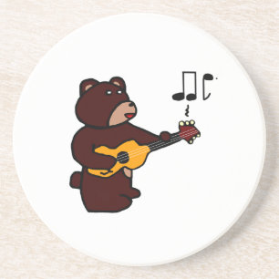 Dessous De Verre En Grès Cute Ours Brown Jouer Guitare Musique Dessin Art