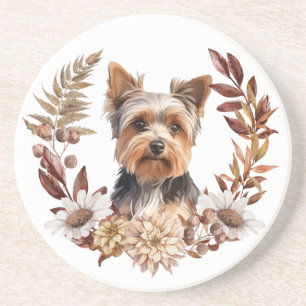 Dessous De Verre En Grès Cute Yorkshire Terrier Dog Automne Wreath