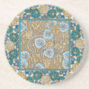 Dessous De Verre En Grès cyclamen bleu art nouveau fleur botanique