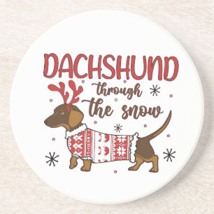 Dessous De Verre En Grès Dachshund à travers la neige Noël amateur de chien