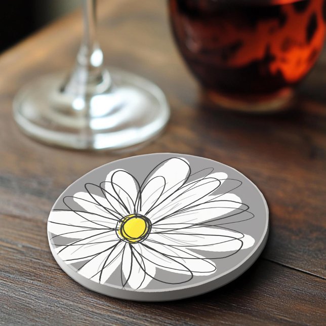 Dessous De Verre En Grès Daisy Capriceuse gris et jaune (Sandstone Coaster)