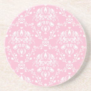 Dessous De Verre En Grès Damas rose et blanc