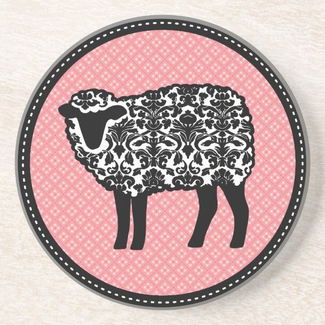 Dessous De Verre En Grès Damask Sheep Rose (Devant)