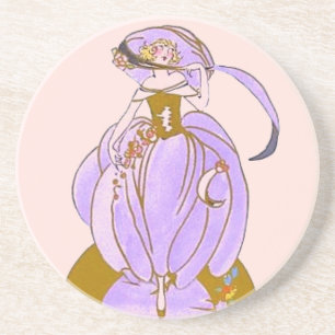 Dessous De Verre En Grès Dame à costumes Art Déco