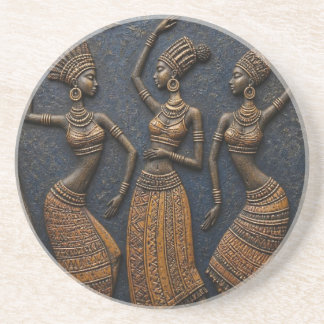 Dessous De Verre En Grès Danseurs Africains Traditionnels Sculptés -Tribal 