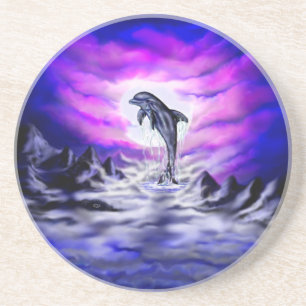 Dessous De Verre En Grès Dauphin clair de lune