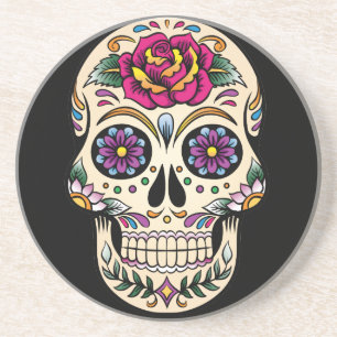Dessous De Verre En Grès Day of the Dead Skull with Rose