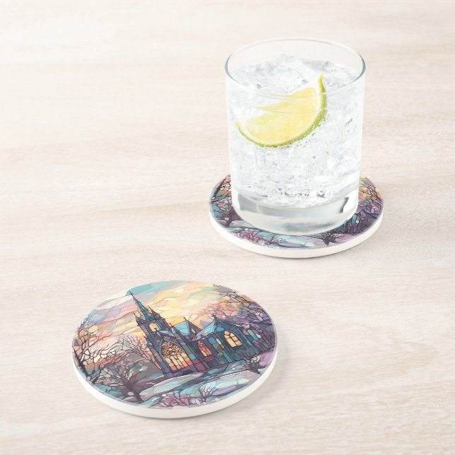 Dessous de verre en grès de l'église en verre tend (Côté)