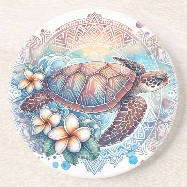 Dessous de verre en grès de Mandala Turtle (Devant)