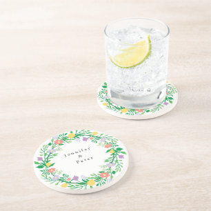 DESSOUS DE VERRE EN GRÈS DECOUPAGE FLORAL DE CUTE LEMON AND FLOWERS