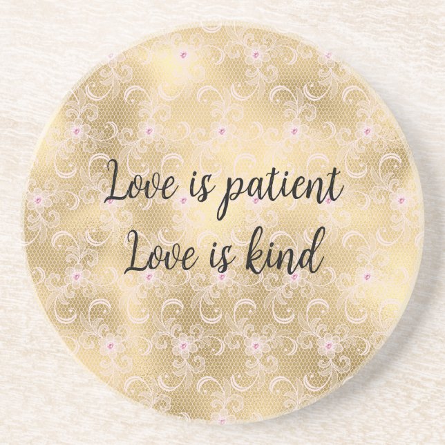 Dessous De Verre En Grès Dentelle Fleurie Rose et Or Élégante (Devant)