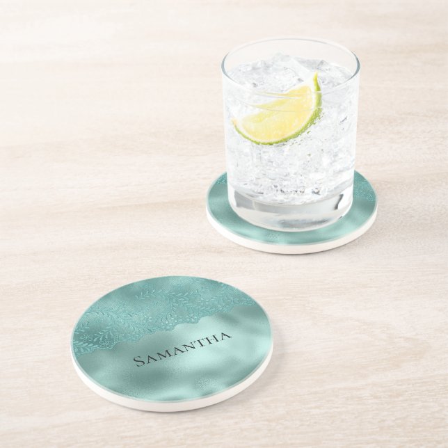 Dessous De Verre En Grès Dentelle verte de l'oeuf Robin (Côté)