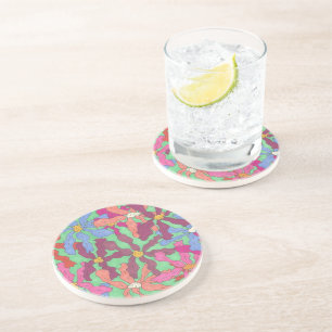 Dessous De Verre En Grès Design Boho Motif à fleurs rétro