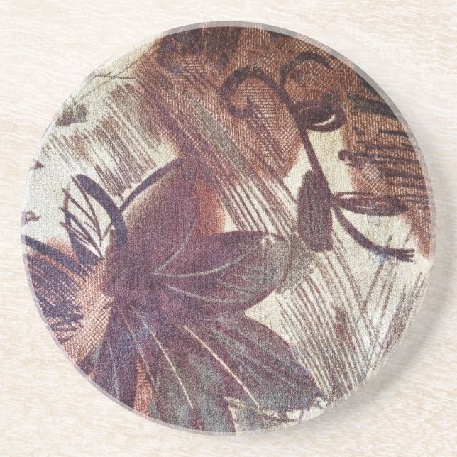 Dessous De Verre En Grès Design floral Brown Abstrait 1 (Devant)