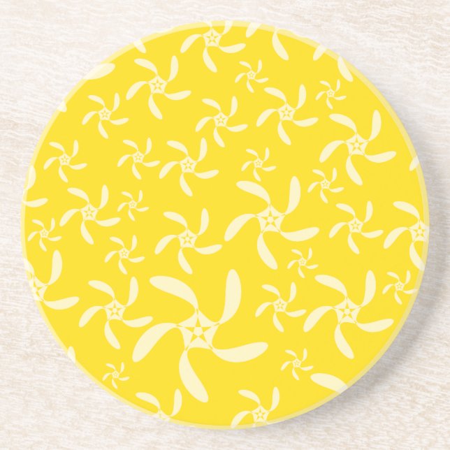 Dessous De Verre En Grès Design Floral estival. Jaune ensoleillé. (Devant)
