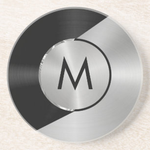 Dessous De Verre En Grès Design géométrique à l'aspect métallique noir et a