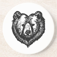 Dessin à l'encre du visage d'ours noir et blanc