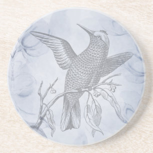 Dessous De Verre En Grès Dessin de ligne d'oiseau détaillé Art pastel bleu