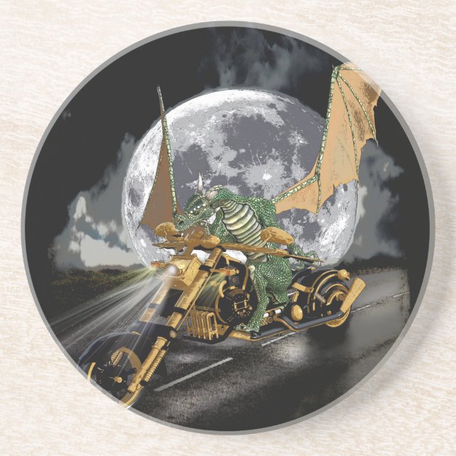 Dessous De Verre En Grès Dessin Dragon et Imaginaire Lune (Devant)