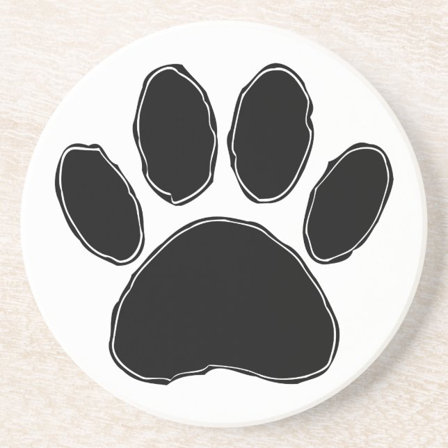 Dessous De Verre En Grès Dessin Paw Chien En Noir (Devant)